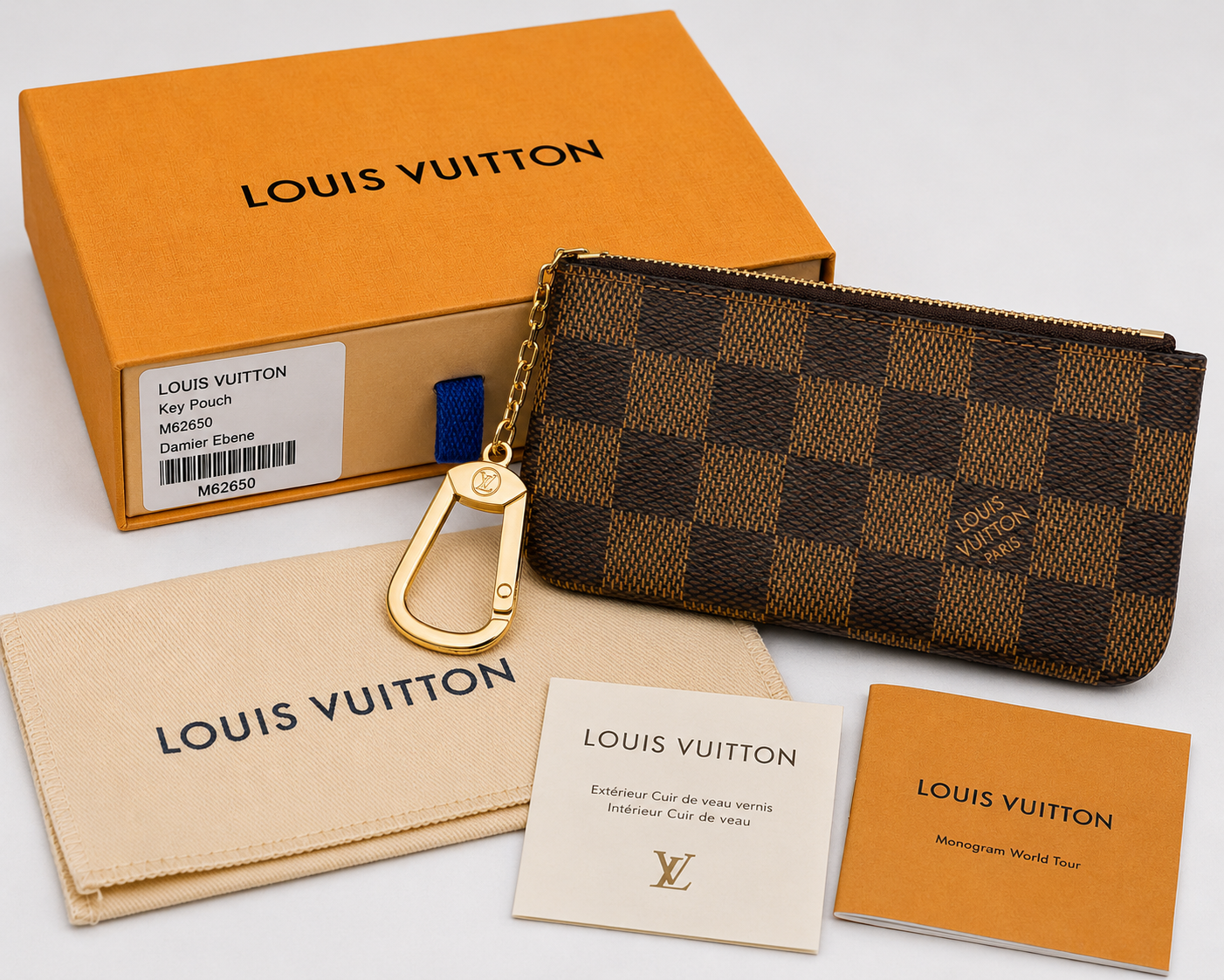 Authentic Louis Vuitton Key Pouch Damier Ebene (M62650)