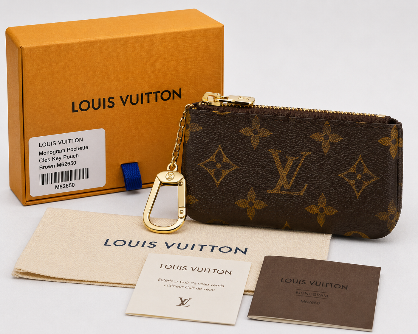 Authentic Louis Vuitton Monogram Pochette Clés Key Pouch (M62650)