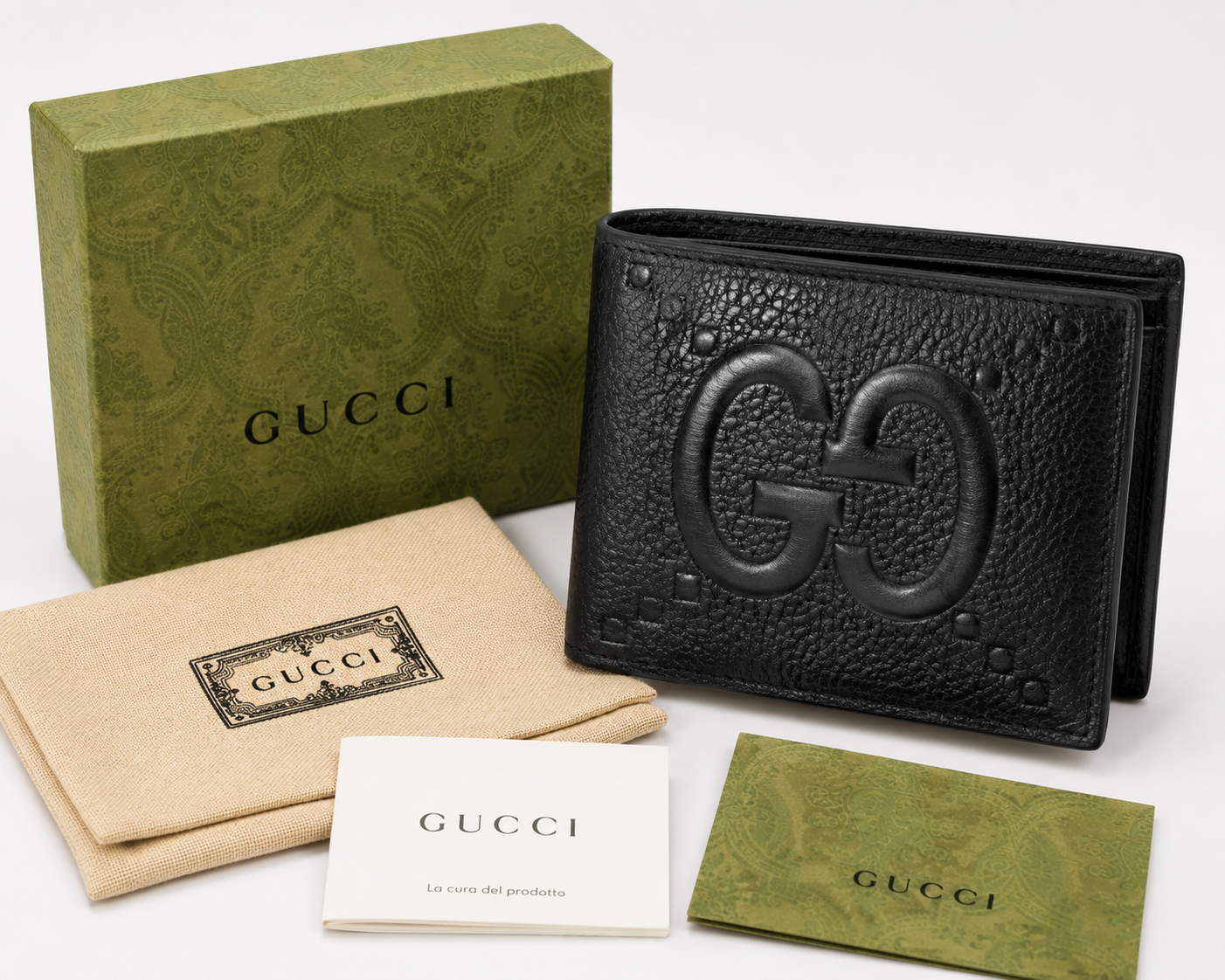 Authentic Gucci Bi-Fold Wallet Jumbo GG Leather – Black