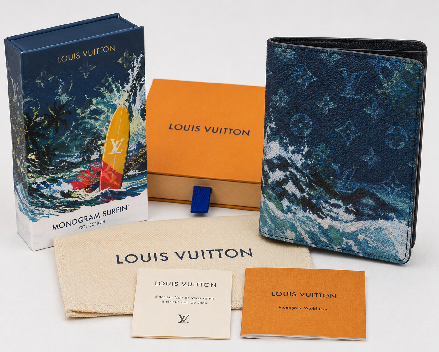 Authentic Louis Vuitton Monogram Surfin' Blue Pocket Organizer Bifold Wallet