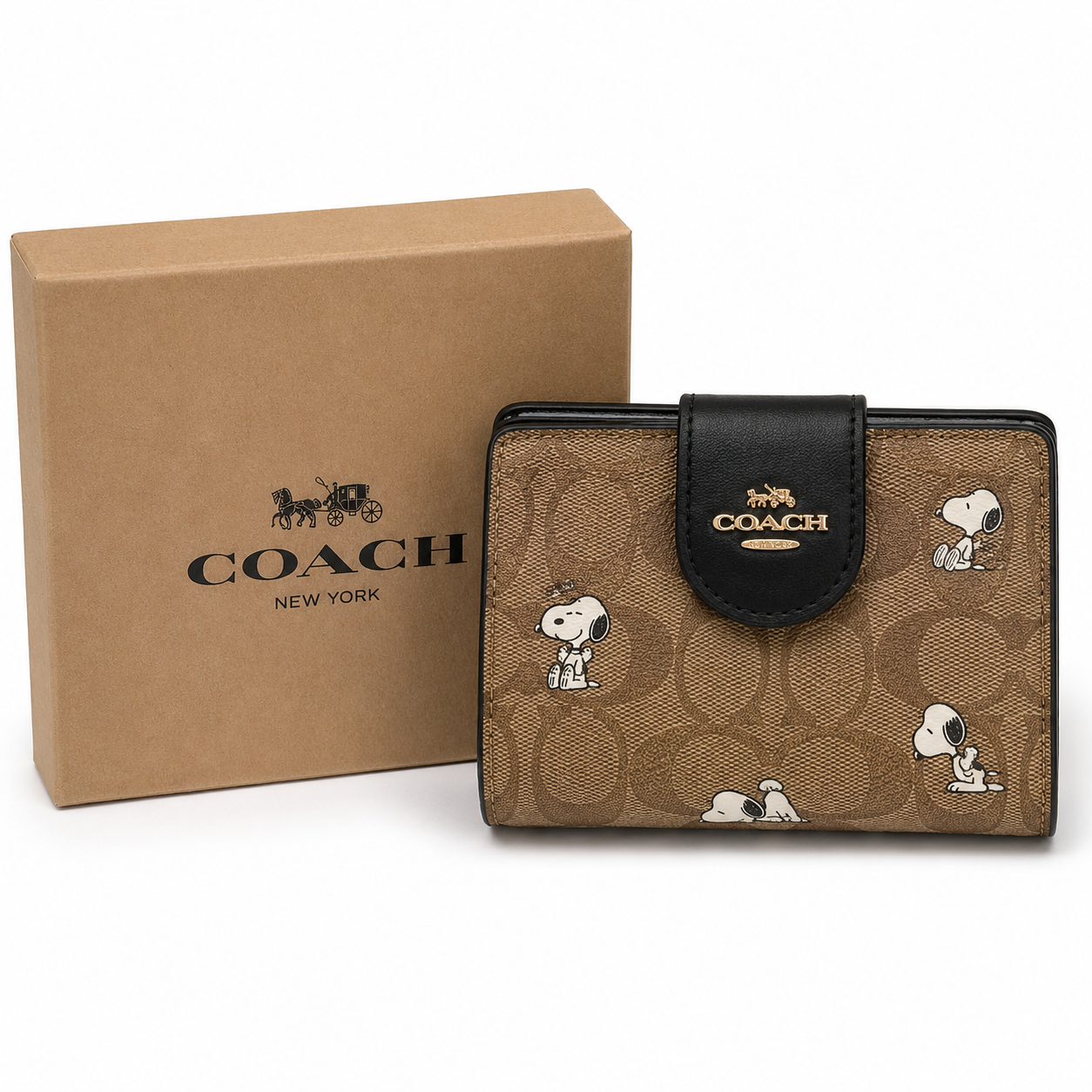 Authentic NWT Coach X Peanuts Snap Wallet In Signature Canvas With Snoopy Print CBN32