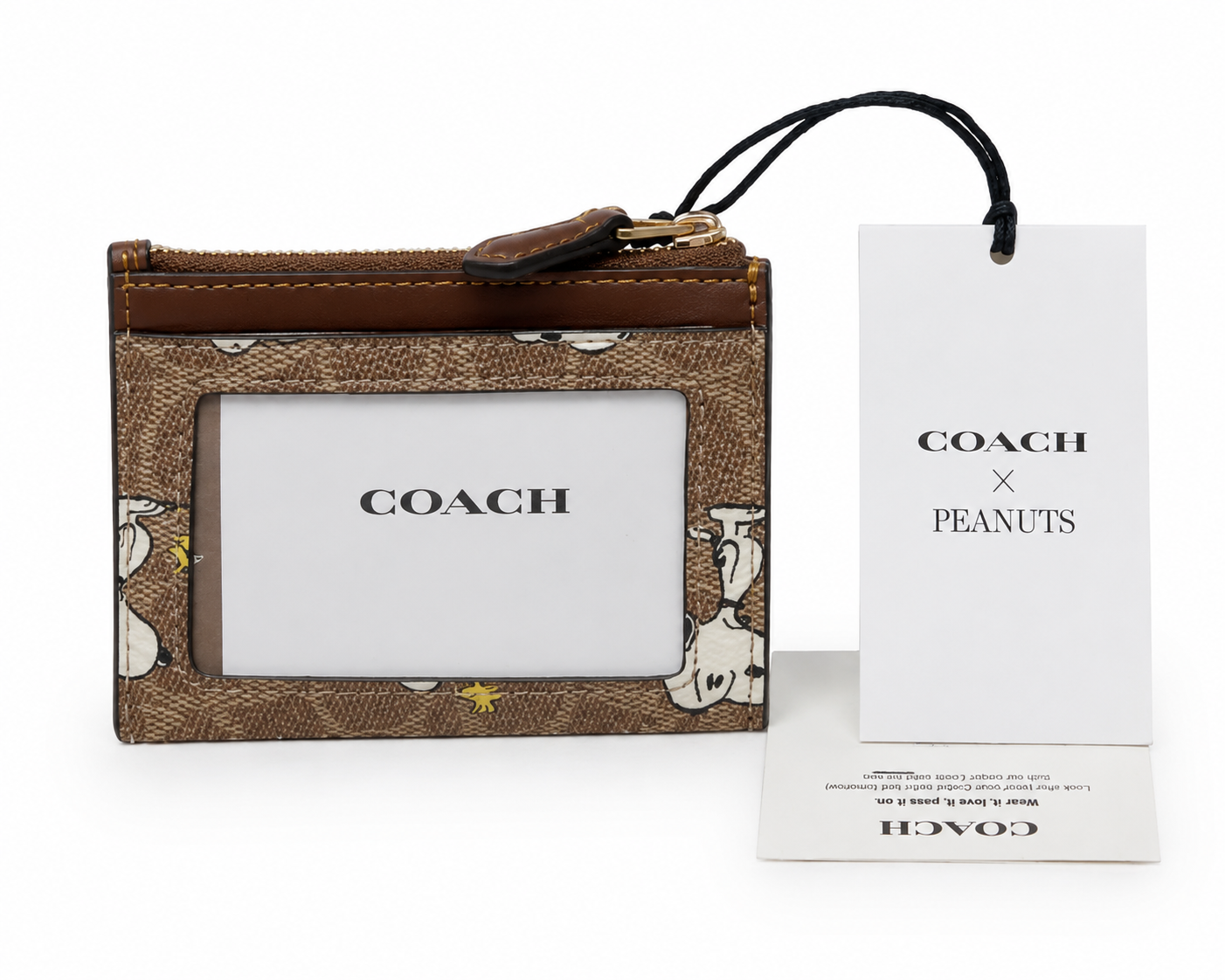 Authentic Coach X Peanuts Mini Skinny ID Case Signature Canvas W/Snoopy Print CBT14 NWT