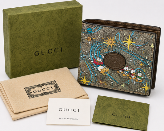 Authentic Gucci GG Supreme Disney Collaboration Donald Duck Folding Wallet