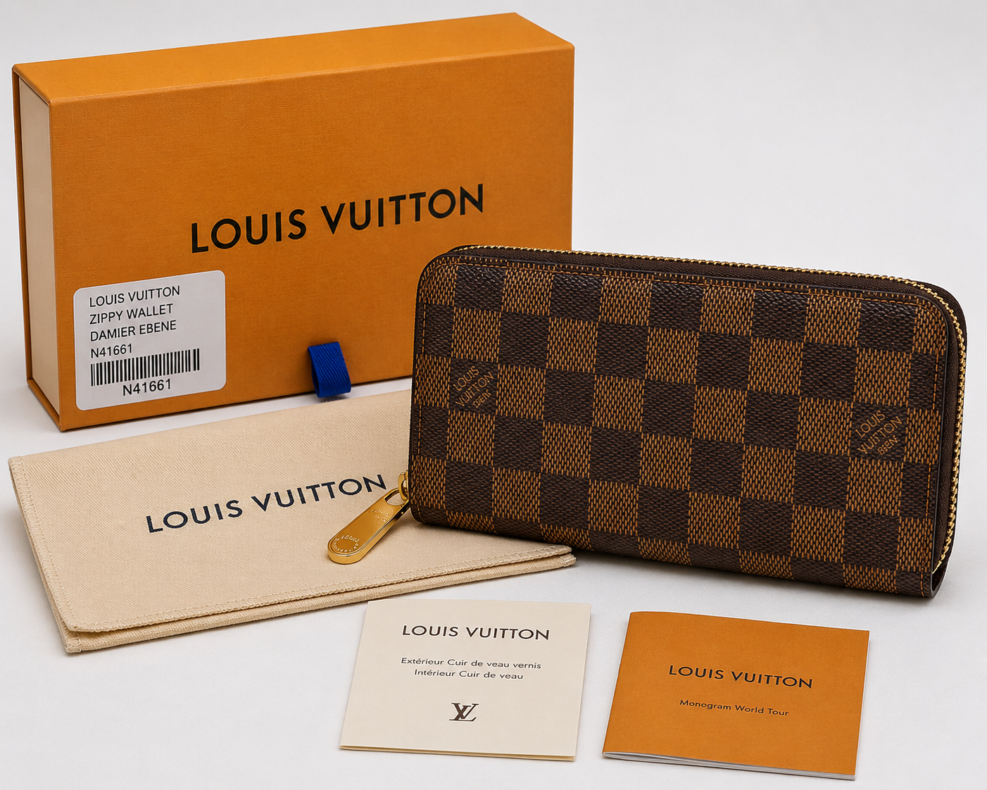 Authentic Louis Vuitton Zippy Wallet Damier Ebene (N41661)